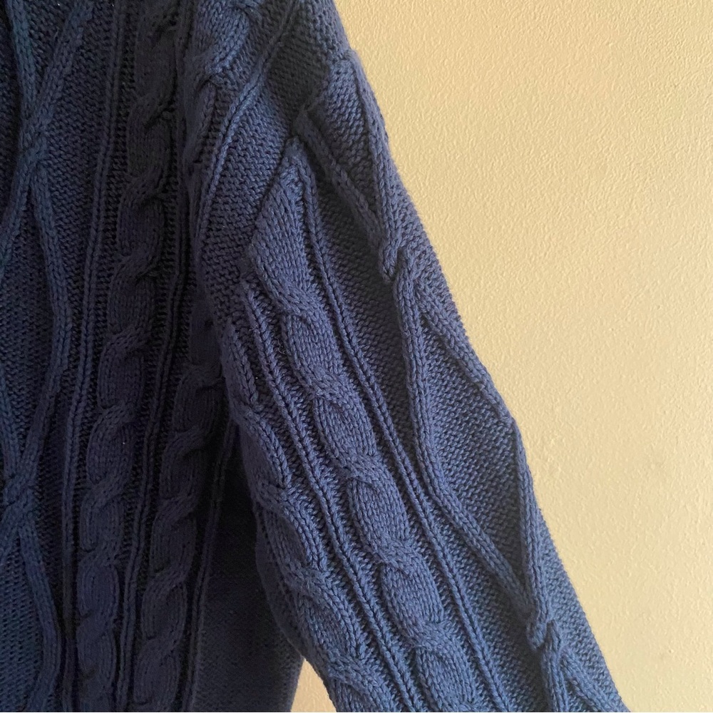 Old Navy Shawl Collar Fisherman Cardigan Men Large Cable Knit Navy Blue Cozy - Picture 7 of 13